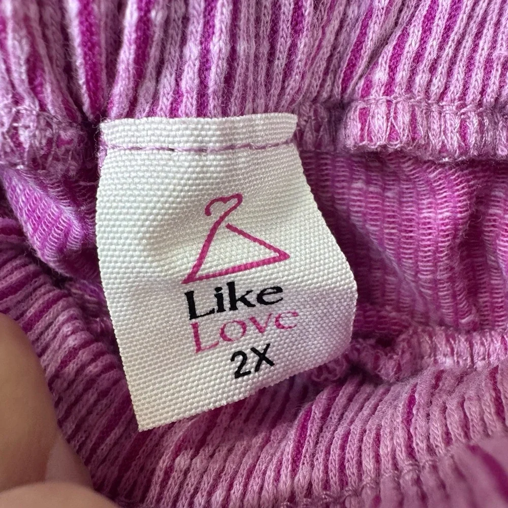 Like Love 2X Pink Ribbed Matching Lounge Set Top Shorts Plus Size Casual Soft